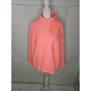 Women's Lands End Anyweather Carmine Coral‎ Snap Fleece Jacket Size XL 18